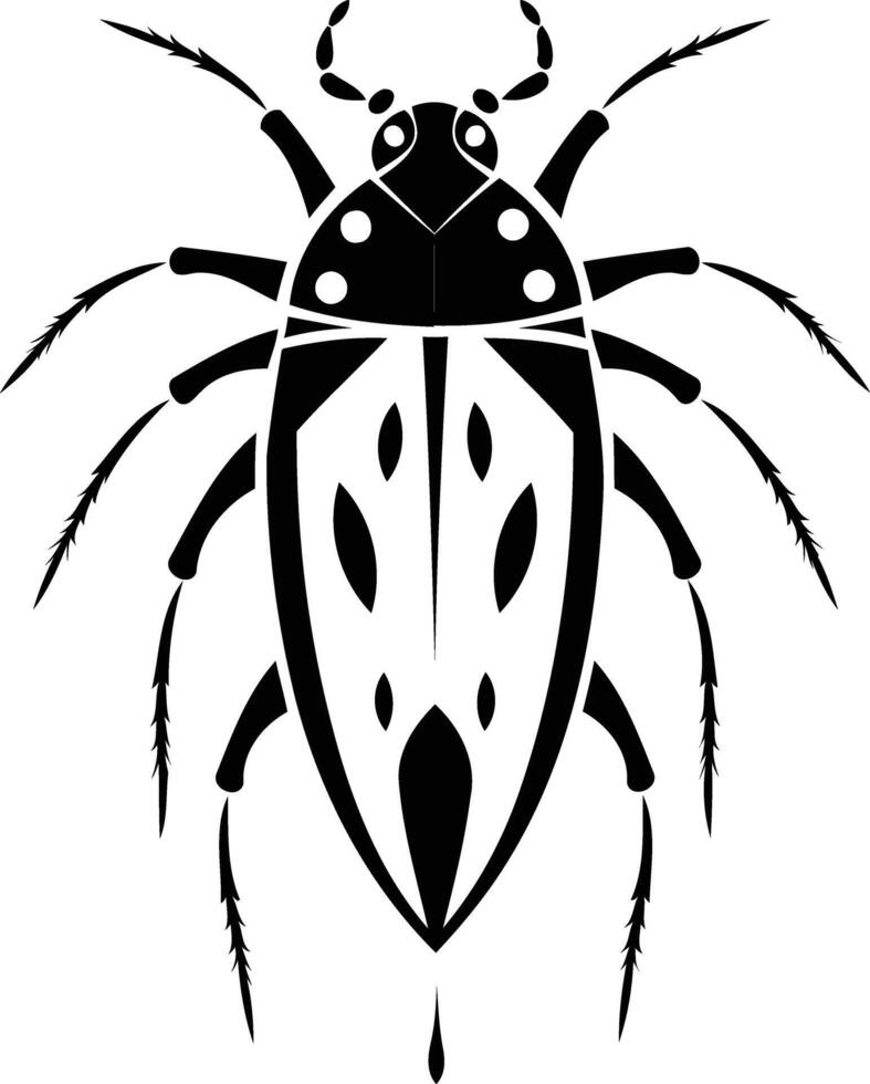 A stylized black and white illustration of a beetle, perfect for tattoo designs, logos, or graphic design projects vector