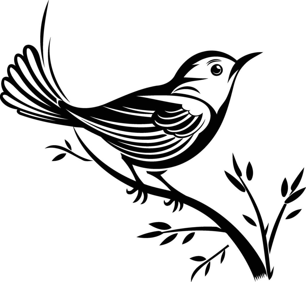 A simple, elegant silhouette of a bird perched on a branch, perfect for nature-inspired designs vector