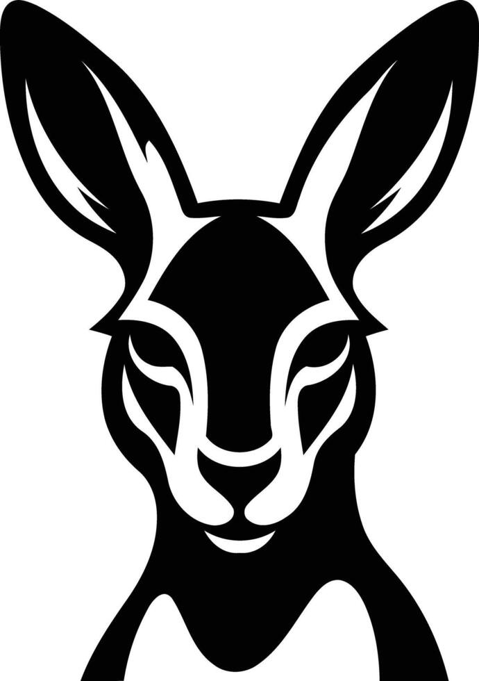 Black and white silhouette of a kangaroo's head, perfect for logo design, tattoo inspiration, and wildlife illustration vector