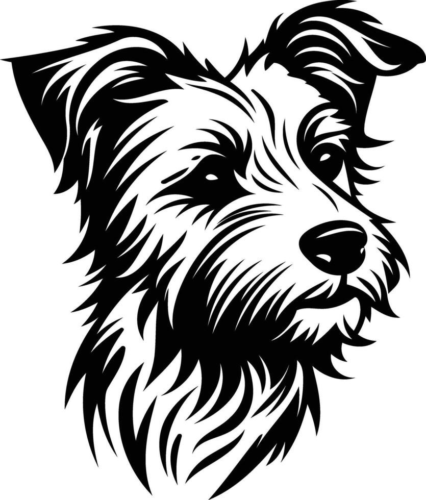 A bold, black and white illustration of a terrier's head, perfect for dog lovers, pet owners, or anyone looking for a striking graphic vector