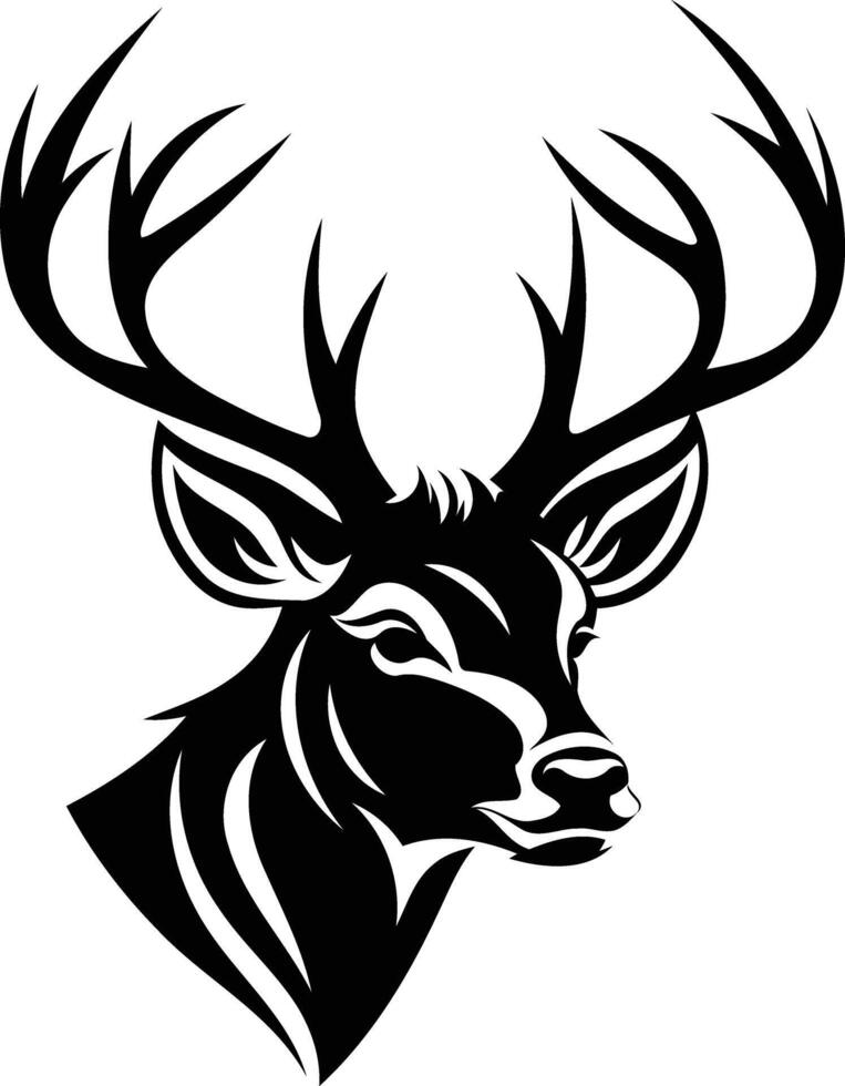 A bold and striking black and white illustration of a deer's head vector