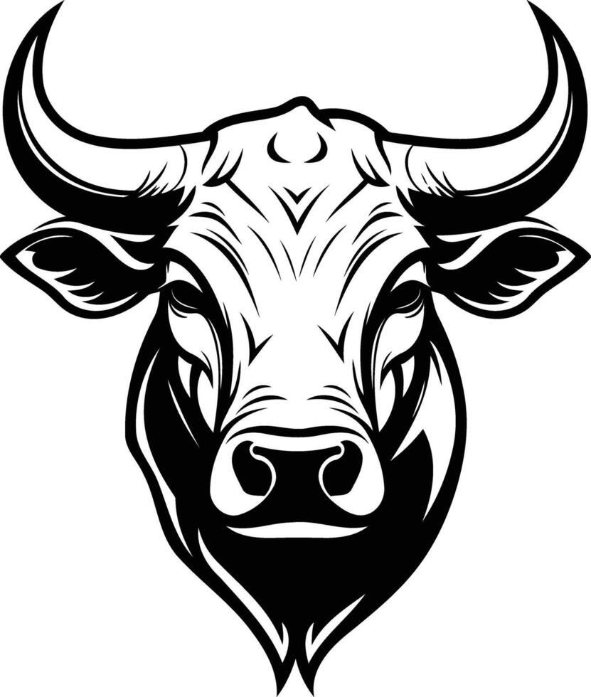 Powerful black and white illustration of a bull's head, perfect for branding, logos, or design projects vector