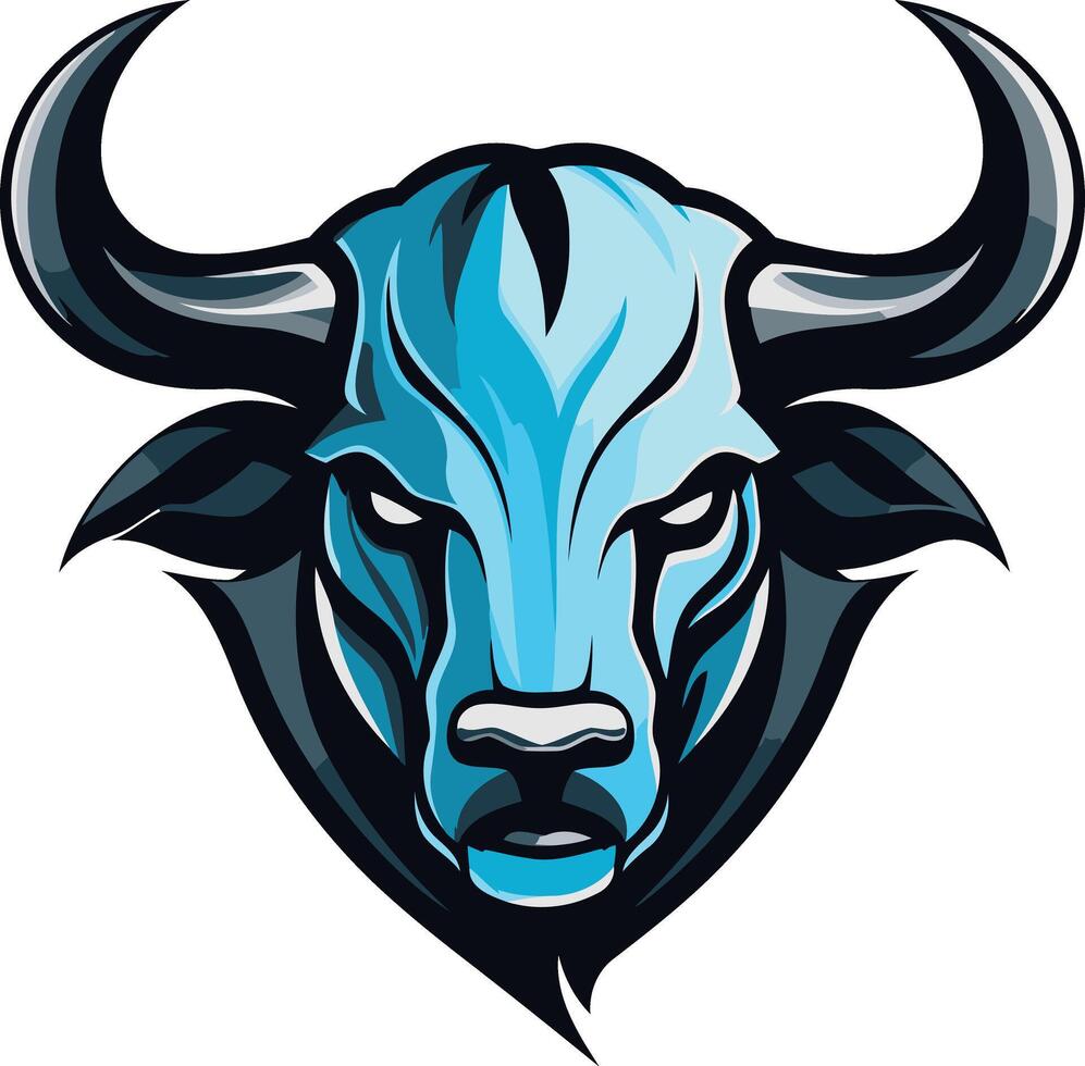 Fierce blue bull head logo, perfect for gaming teams, esports, or branding projects seeking strength and dominance vector