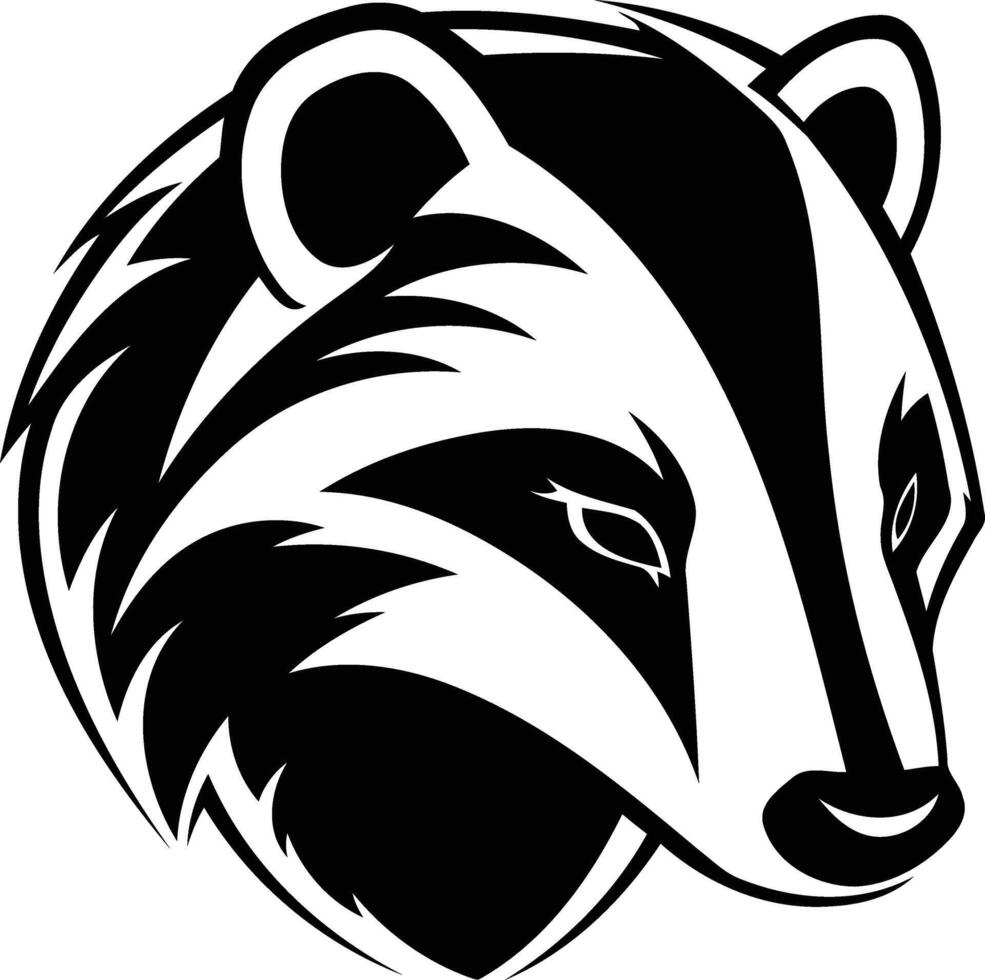 A striking black and white illustration of a badger's head, perfect for use in designs related to nature, wildlife, and the outdoors vector