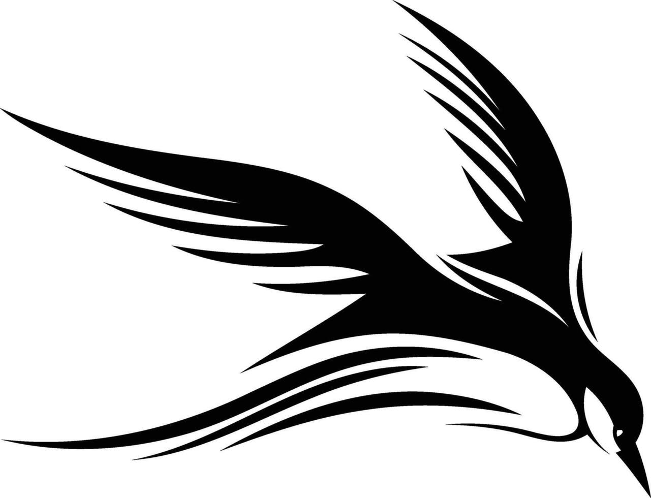 Stylized black and white swallow bird tattoo design vector