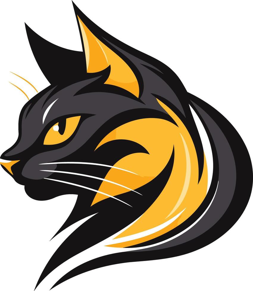 Fierce black cat logo with a yellow accent, perfect for sports teams, brands, and more vector