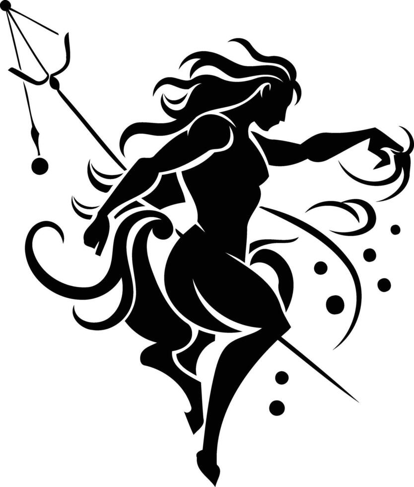 Stylized black and white illustration of the astrological sign aquarius vector