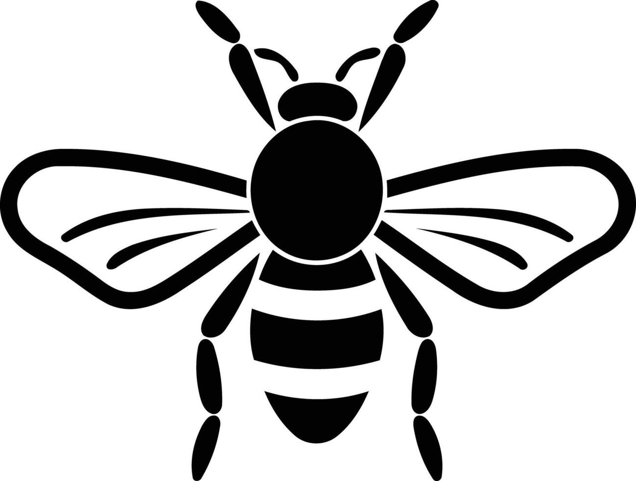Simple black and white bee silhouette, perfect for logos, icons, or illustrations vector