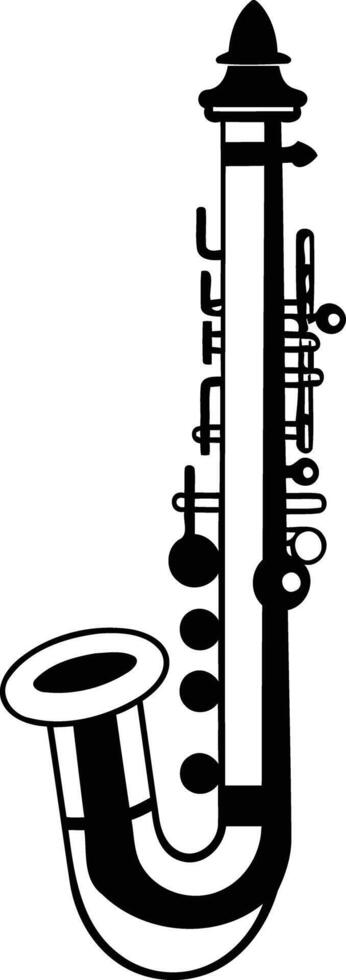 A simple yet elegant black and white illustration of a saxophone, perfect for music-related projects or designs vector