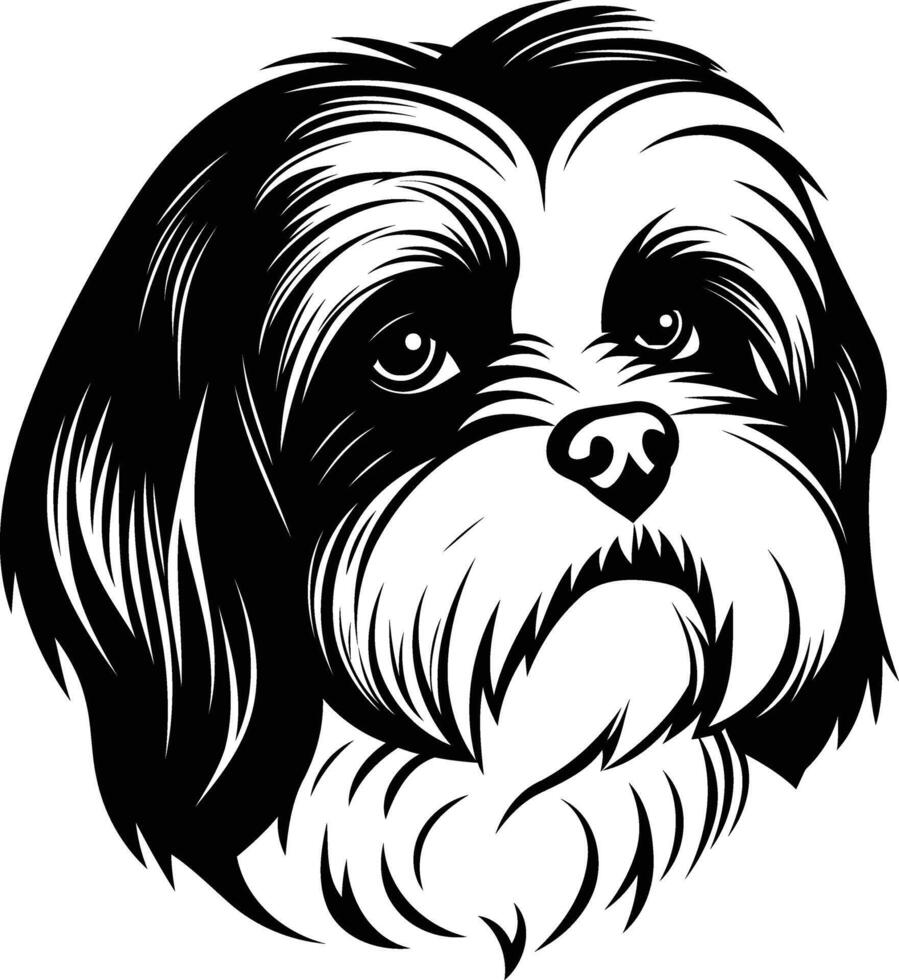 Black and white illustration of a shih tzu dog, perfect for pet related projects, logos, and designs vector