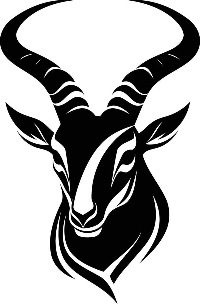 A striking black and white illustration of an antelope head, perfect for branding, tattoos, or apparel designs vector