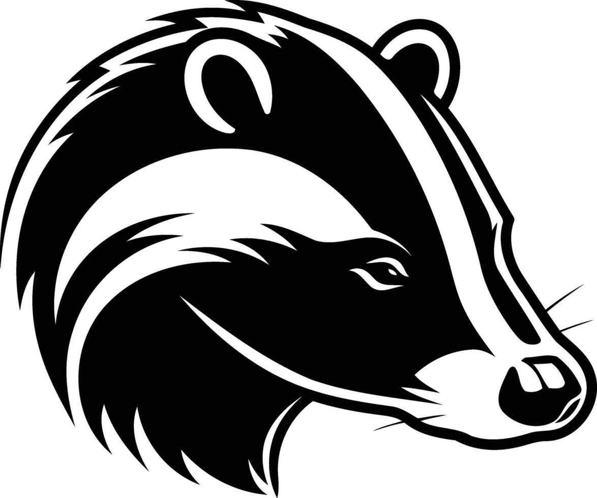 A bold, black and white illustration of a badger's head, perfect for use in branding, logos, and designs vector