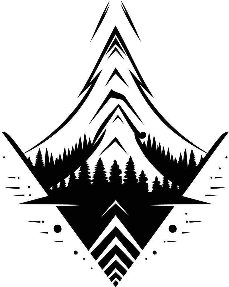 Geometric mountain silhouette tattoo design in black and white vector