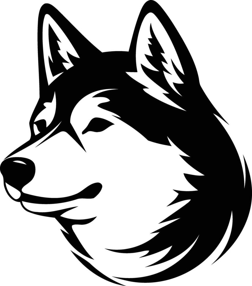 A bold, black and white silhouette of a husky dog's head, perfect for creating a strong, expressive brand logo vector