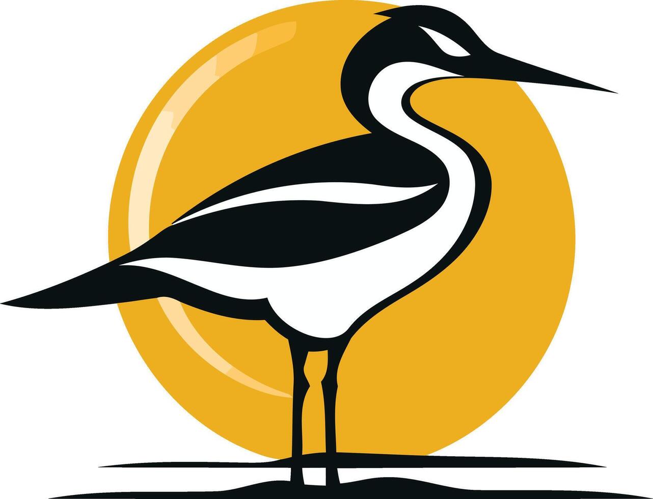 Black And White Bird Silhouette With Yellow Circle vector