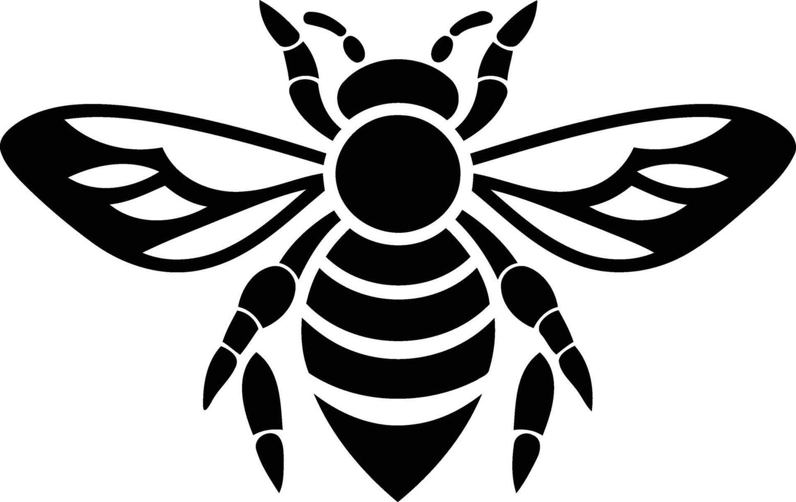 Simple black and white illustration of a bee, perfect for use as a logo, tattoo design, or any project needing a minimalist insect icon vector