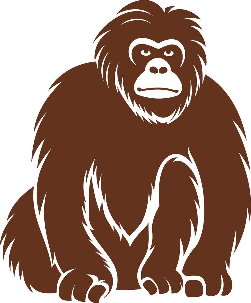 Brown Silhouette of a Sitting Ape vector