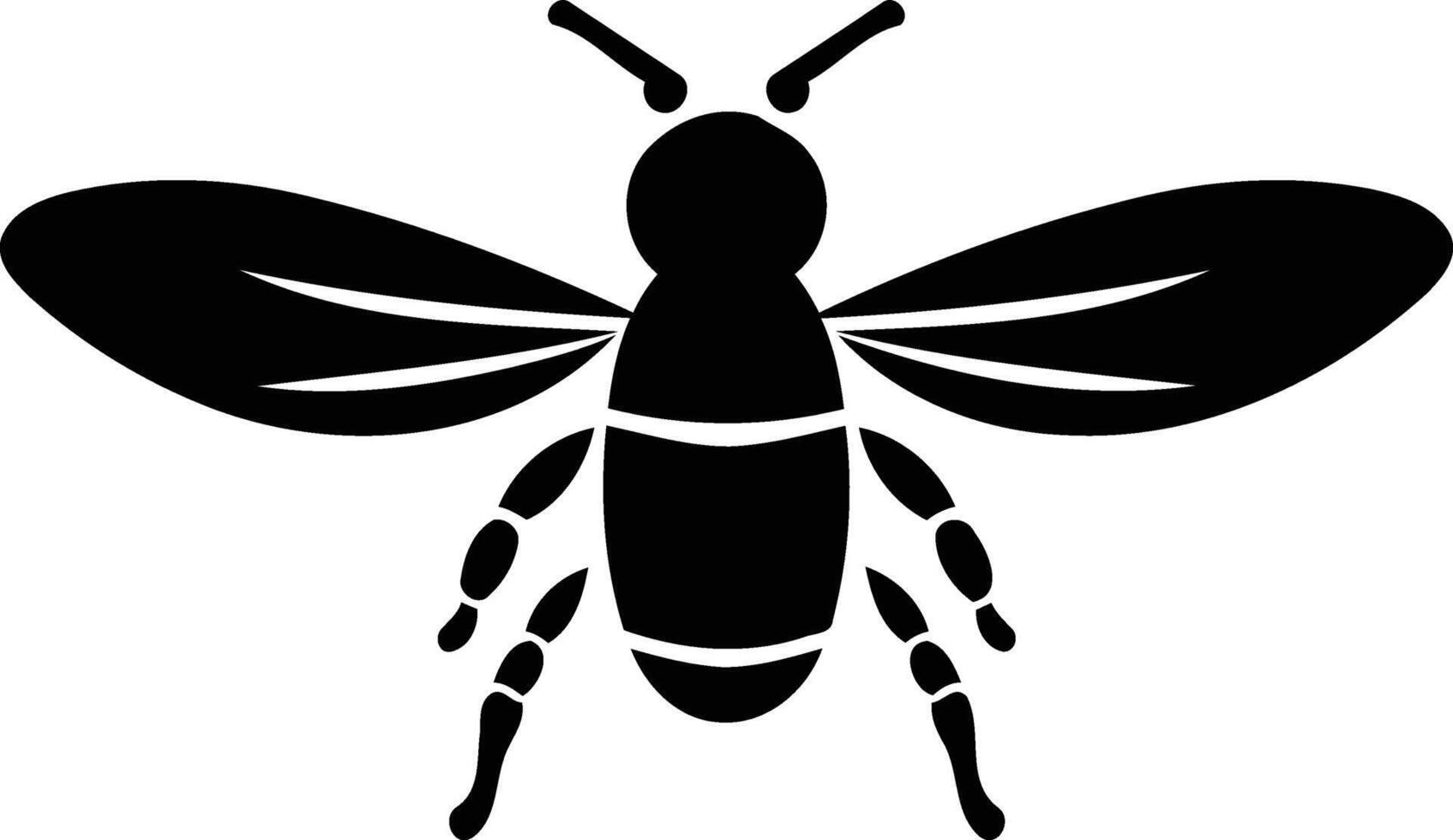 Simple black and white illustration of a stylized bee, perfect for logos, branding, and educational materials vector