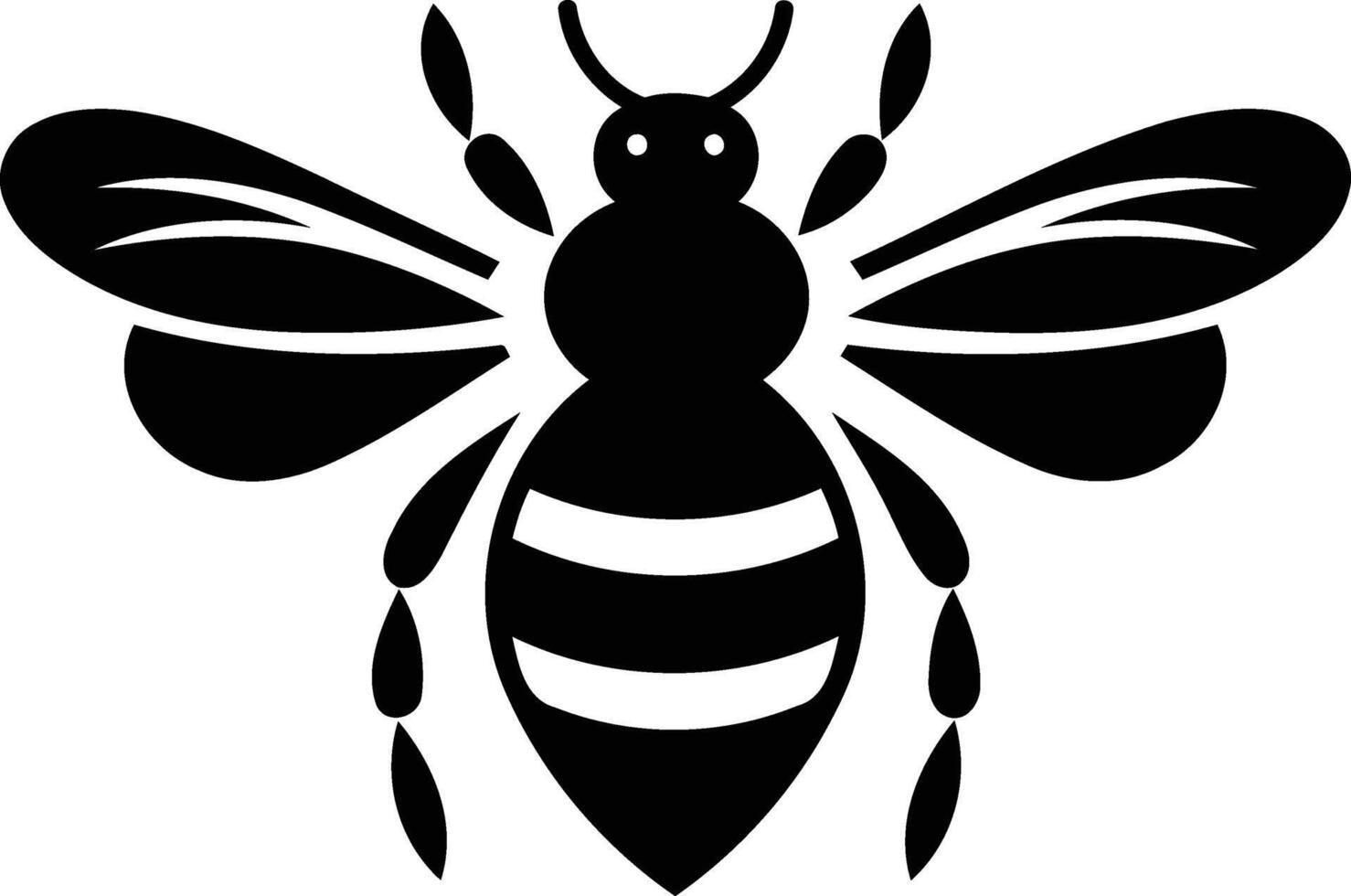 Simple, bold black and white bee silhouette vector
