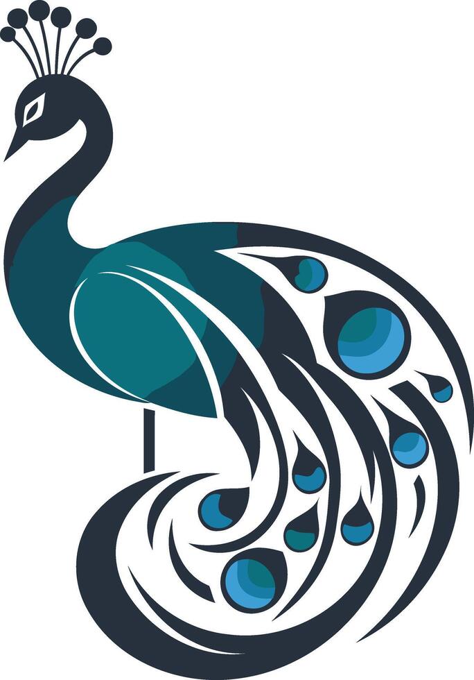 Stylish peacock logo design featuring a blue and black color scheme vector