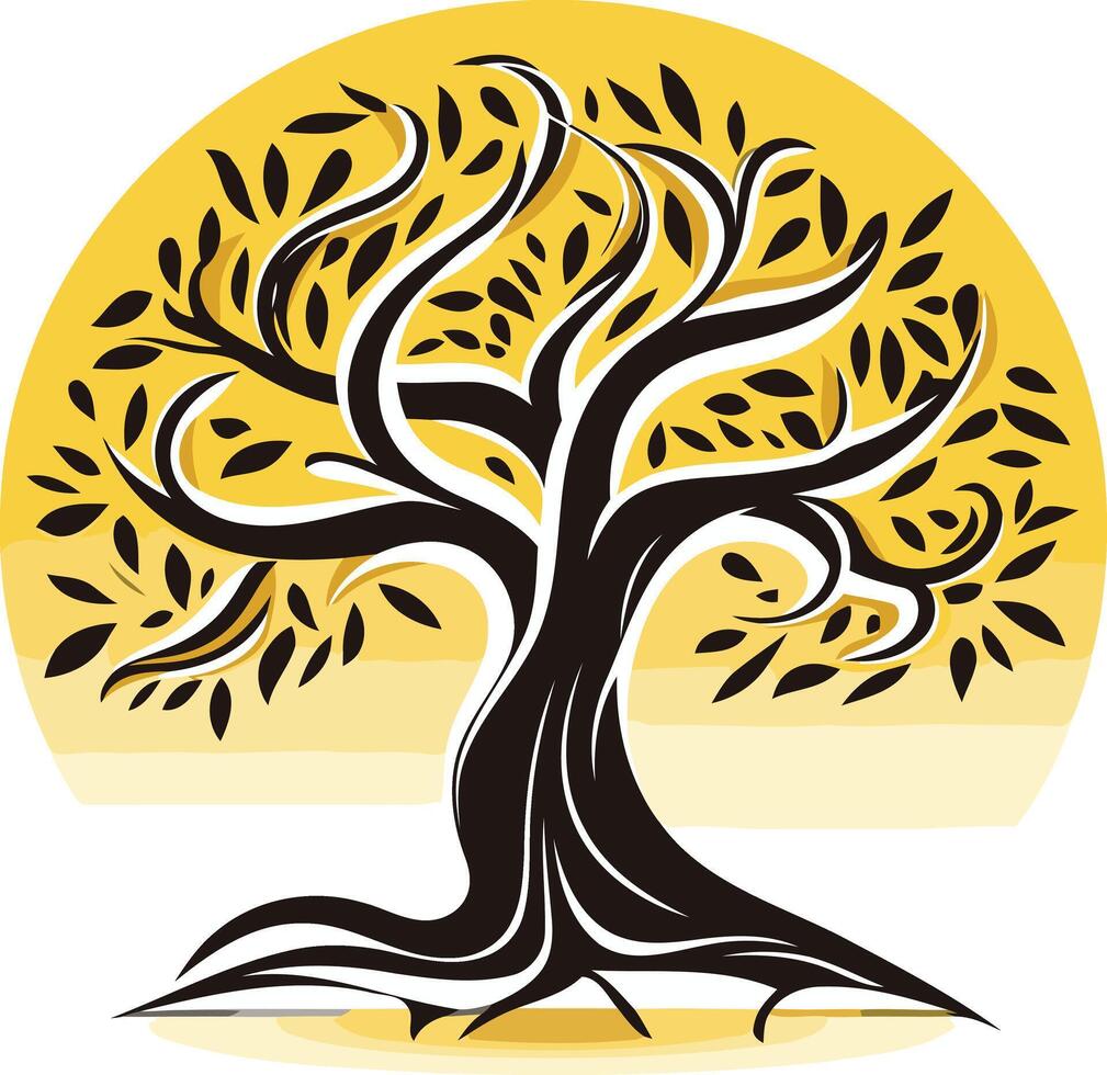 Stylized Black Tree with Yellow Background vector