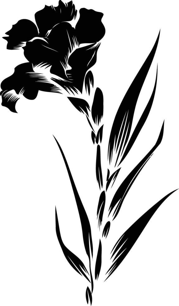 Elegant black and white silhouette of an iris flower vector