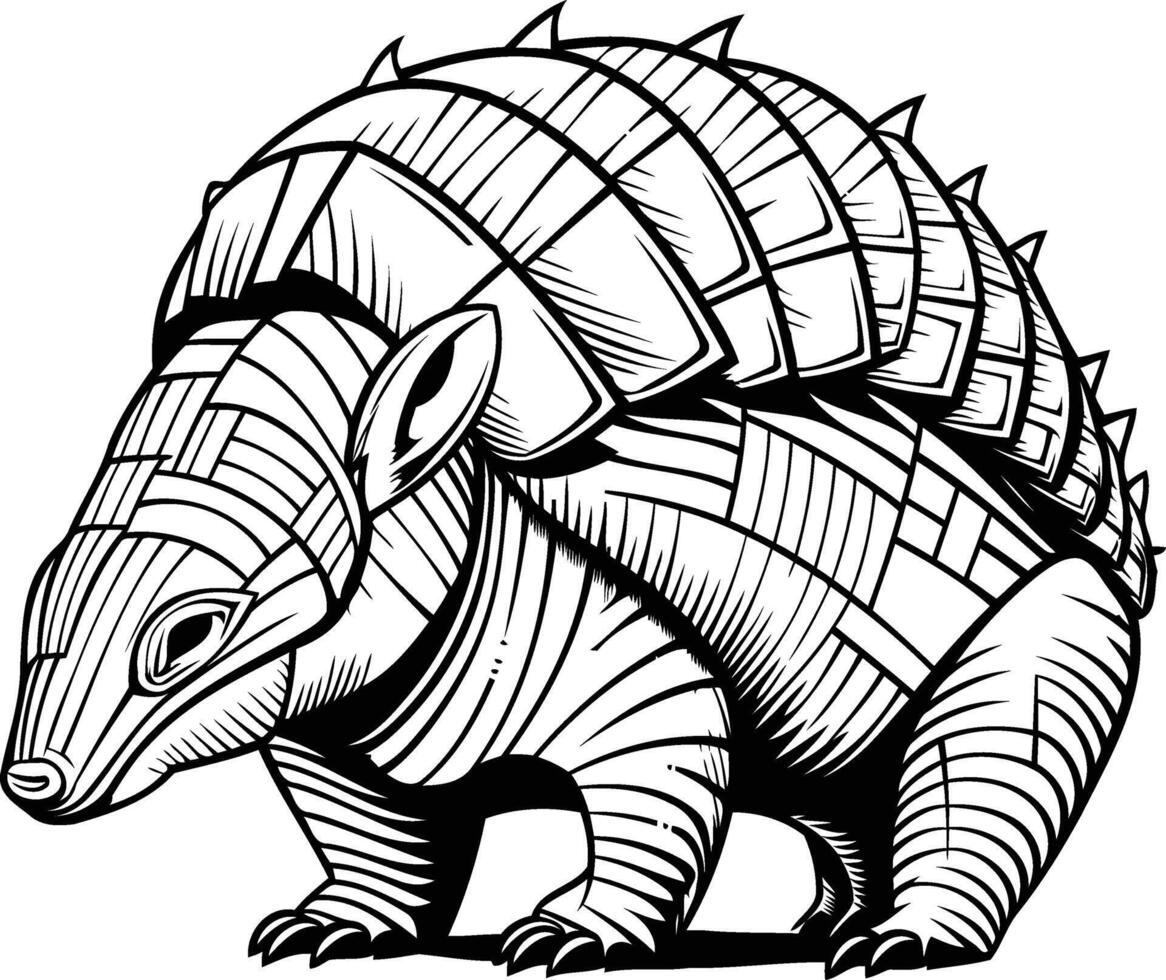 Detailed line art illustration of an armadillo, perfect for tattoo designs, nature documentaries, or educational materials vector