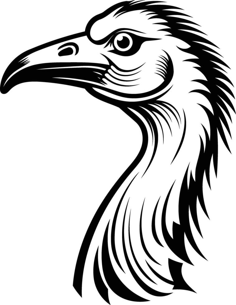 A striking black and white illustration of an emu head, perfect for tattoo designs, logos, or animal themed artwork vector