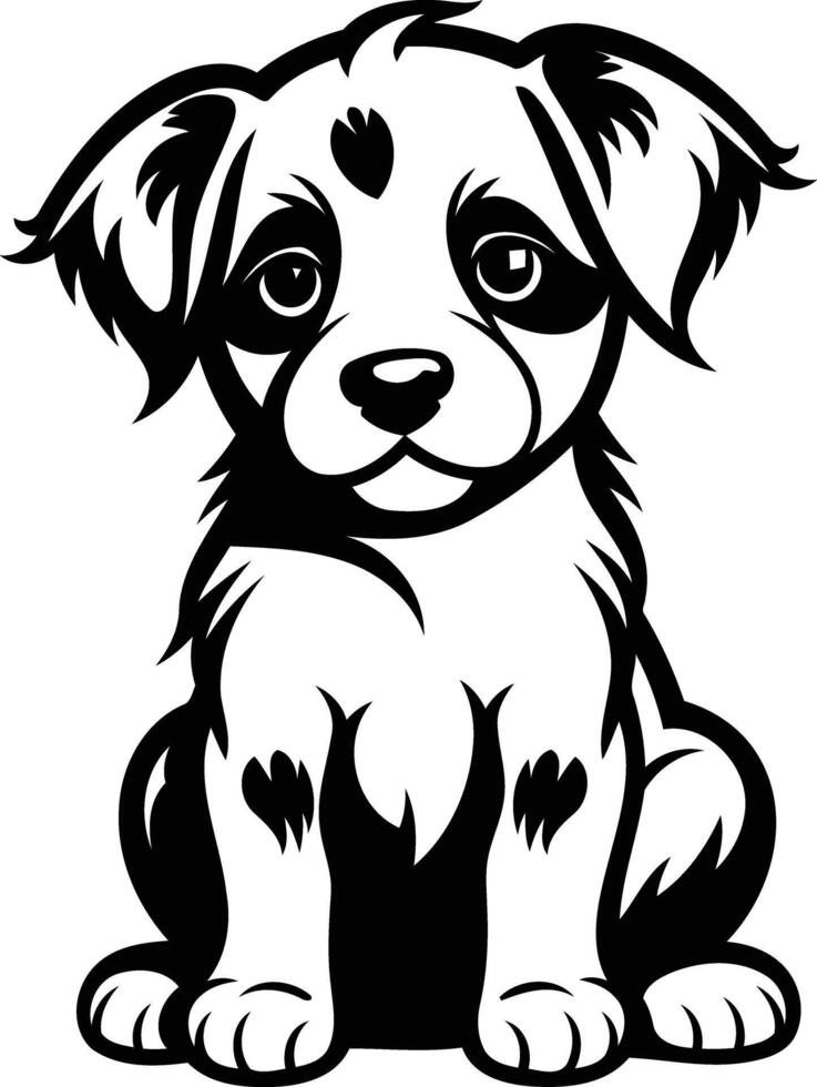 Cute black and white illustration of a sitting puppy vector