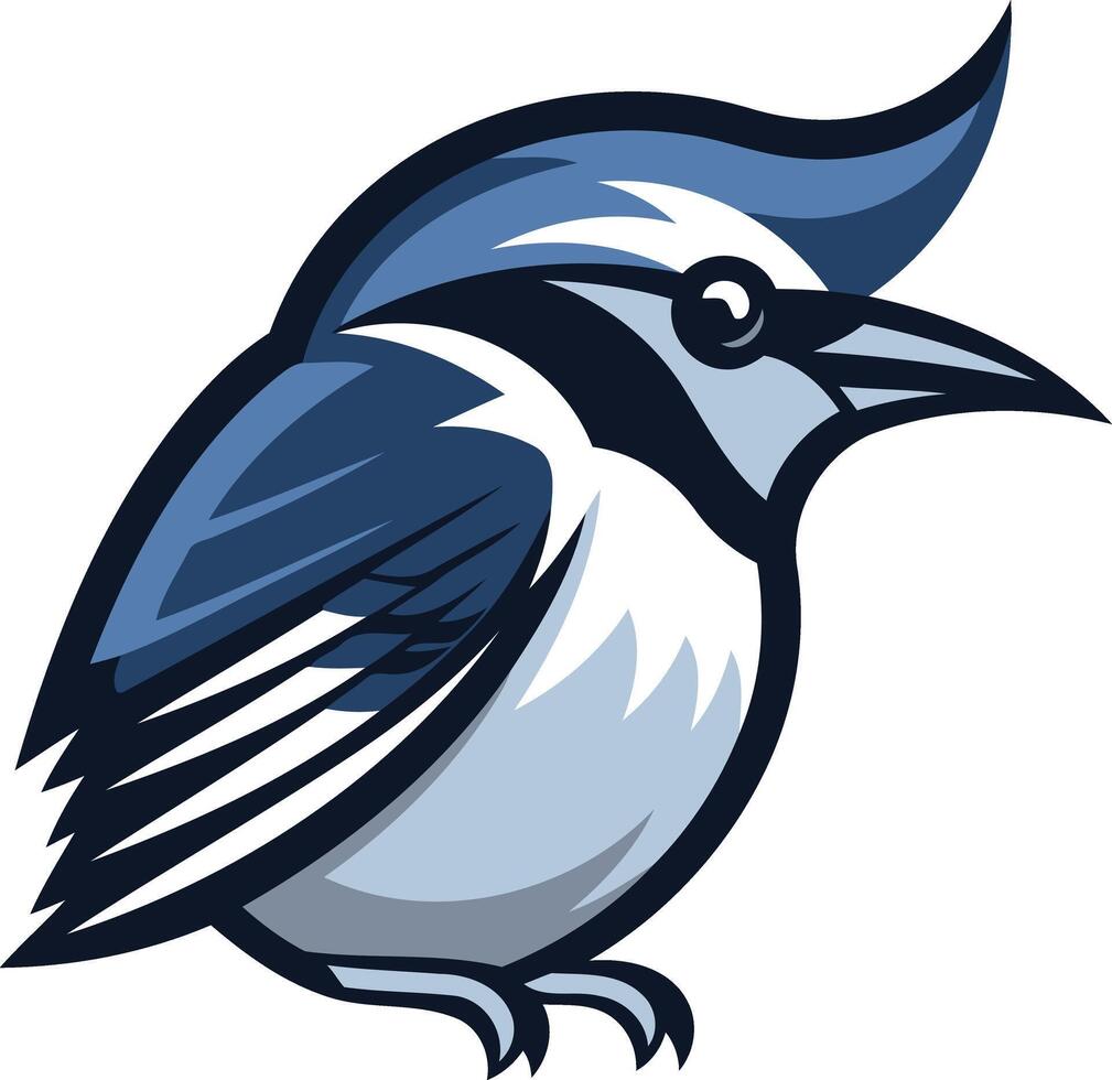 A bold and energetic illustration of a blue jay, perfect for sports teams, mascot designs, or any project needing a strong, confident symbol vector