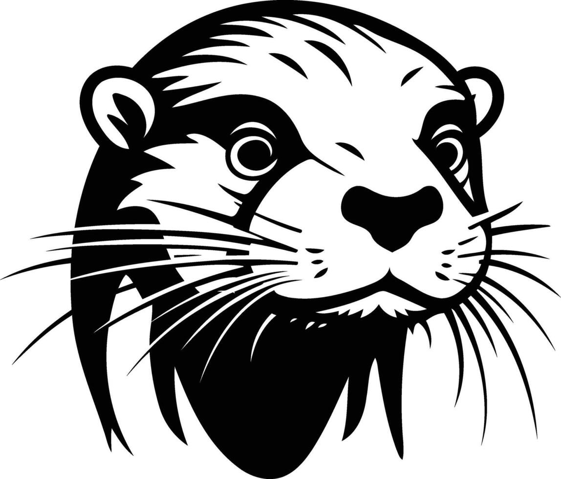 A bold, black and white illustration of an otter's head vector