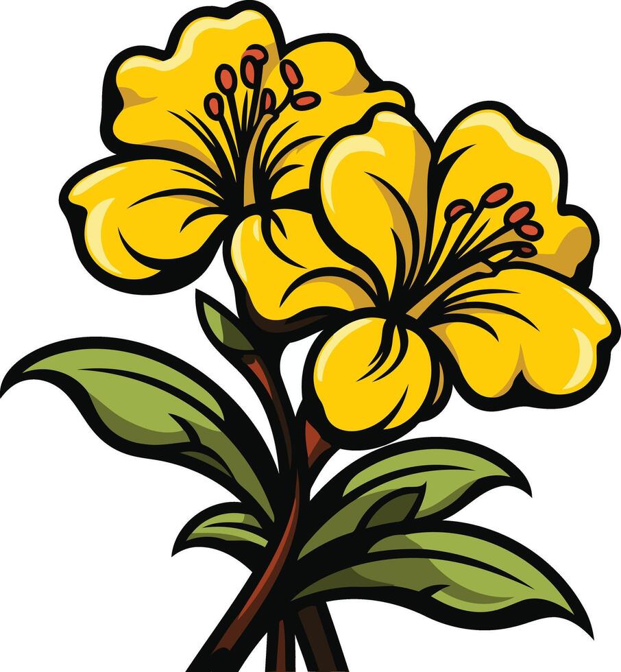 Vibrant cartoon yellow flowers with green leaves, perfect for adding a touch of spring to your designs vector