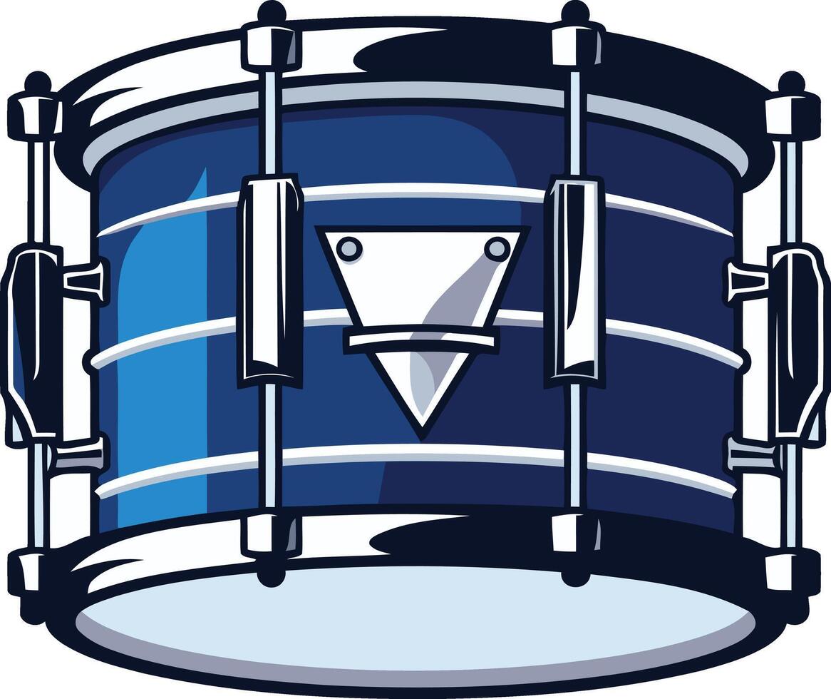 A bright blue cartoon snare drum with a silver emblem vector