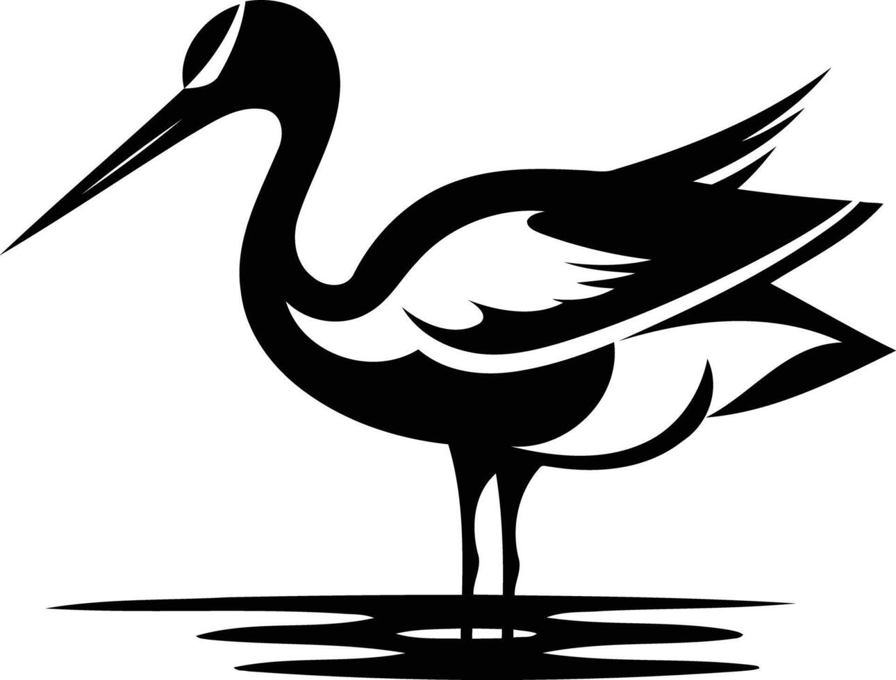A stylish black and white illustration of a crane standing in water vector