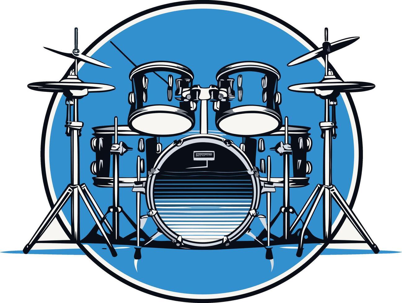 Cool drum set logo design with blue circle vector