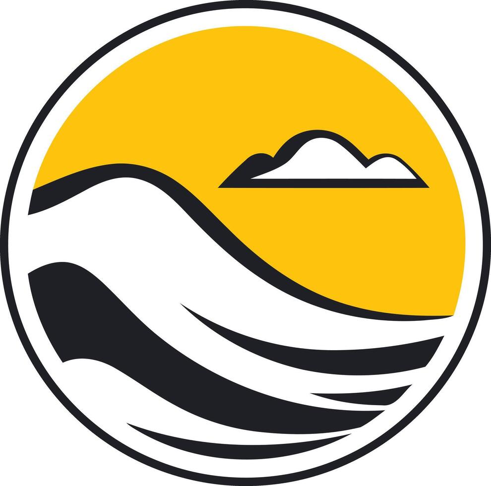 Simple, bold logo design featuring a stylized wave and sun with a cloud vector