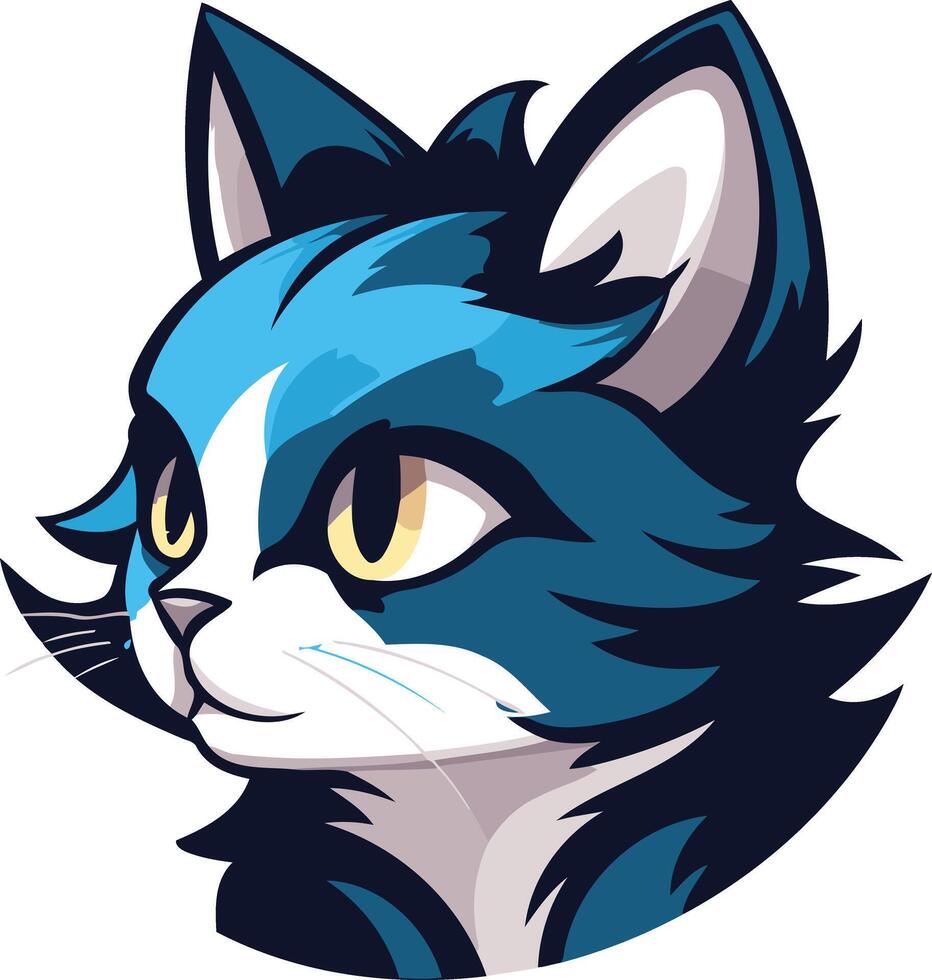 A friendly, cartoon cat with blue fur and a white muzzle looks directly at the viewer vector