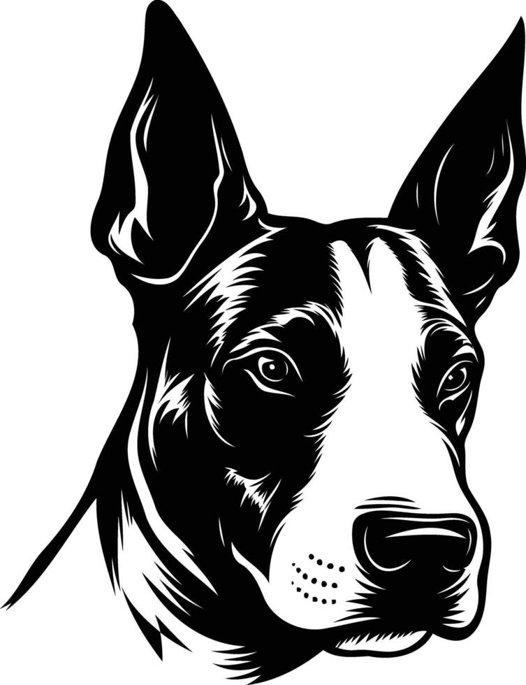 A striking black and white illustration of a dog's head, perfect for t shirts, posters, and branding vector