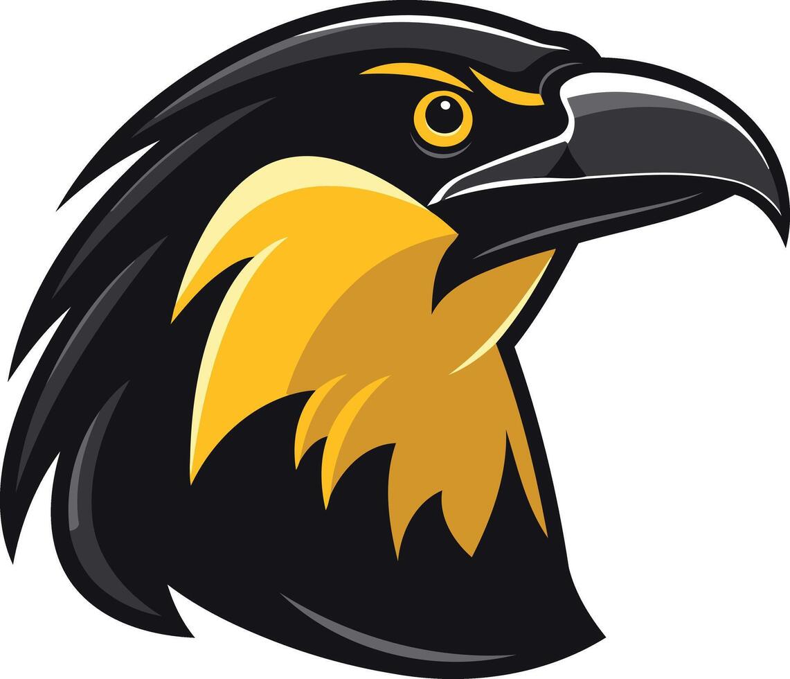 Bold and fierce, this black and gold hawk head logo is perfect for a sports team, business, or brand vector