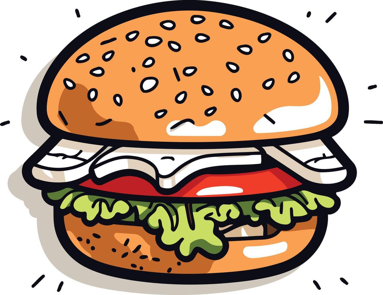 A cartoon illustration of a juicy burger, perfect for adding a touch of fun to your designs vector