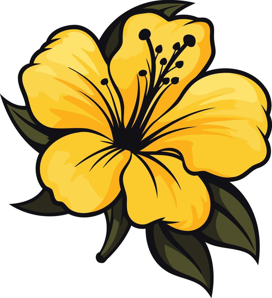 A vibrant yellow hibiscus flower with dark green leaves, perfect for adding a tropical touch to your designs vector