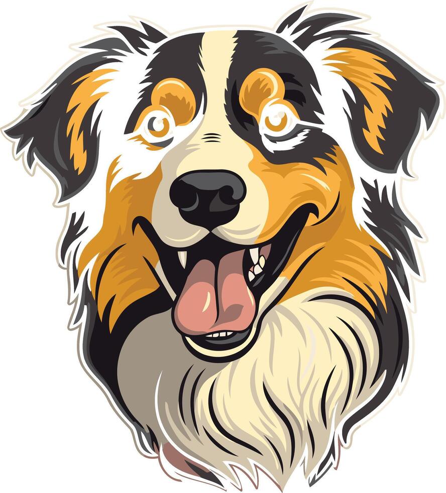 Cute cartoon illustration of a happy australian shepherd with a friendly smile vector