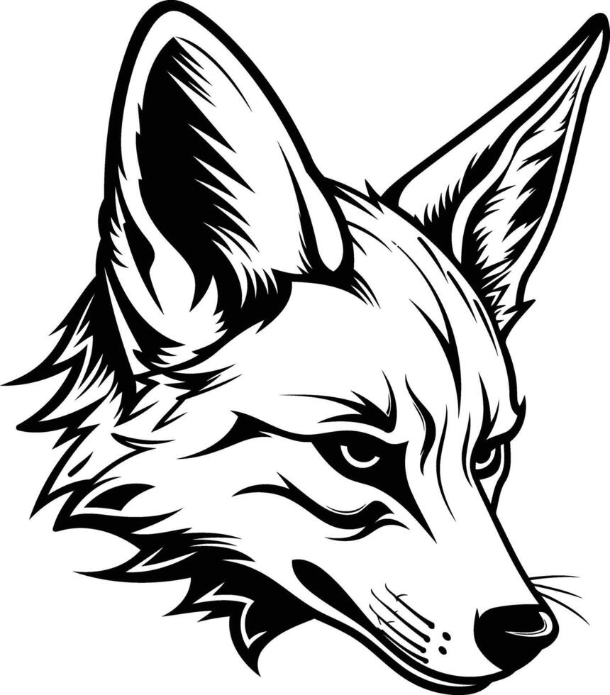 A fierce black and white illustration of a fox's head, perfect for tattoos, branding, or any project needing a wild and bold aesthetic vector