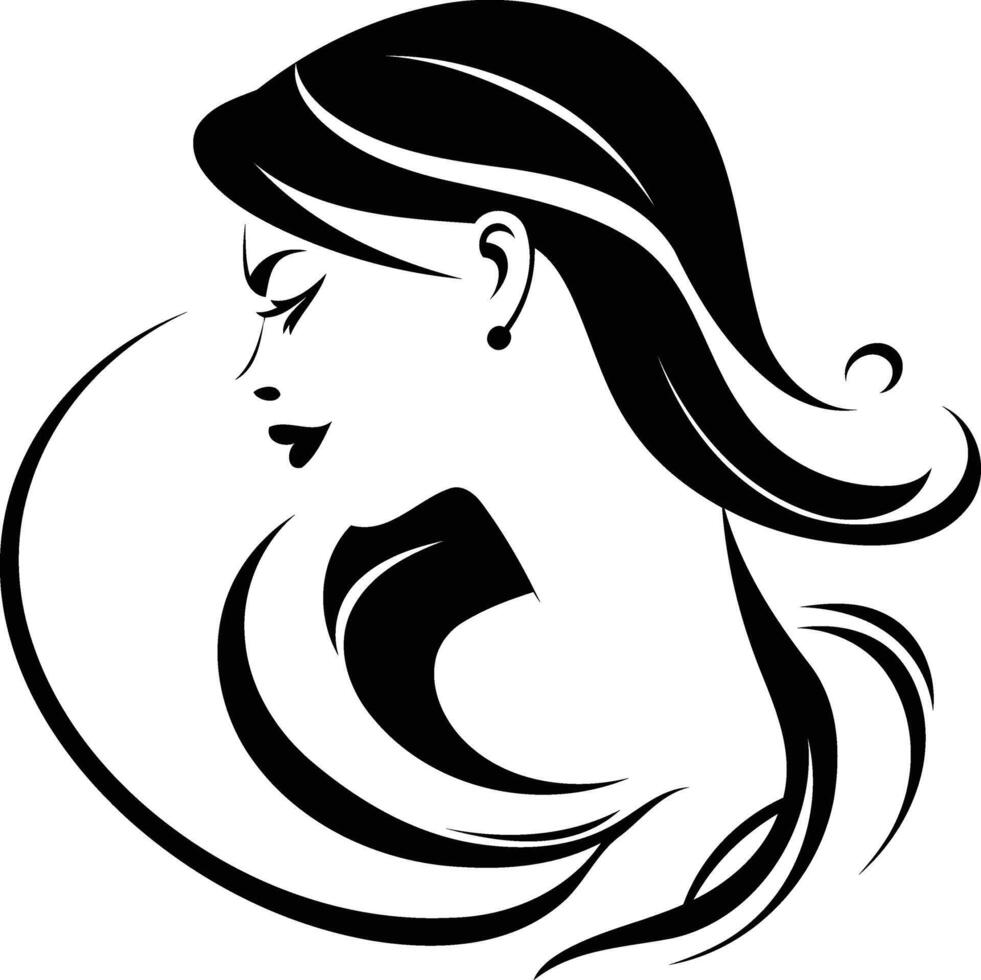 Elegant black and white silhouette of a woman with long flowing hair vector