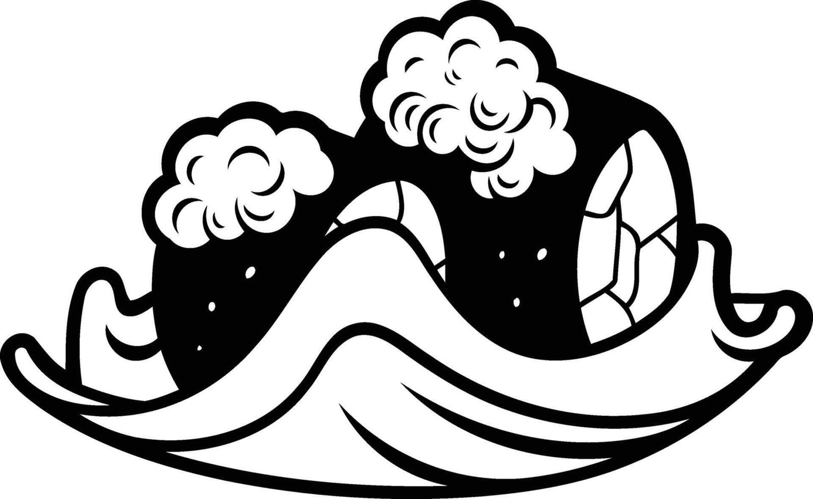 Black and white illustration of a traditional japanese sushi roll, set against a stylized wave, perfect for a tattoo design, menu item, or sushi restaurant branding vector
