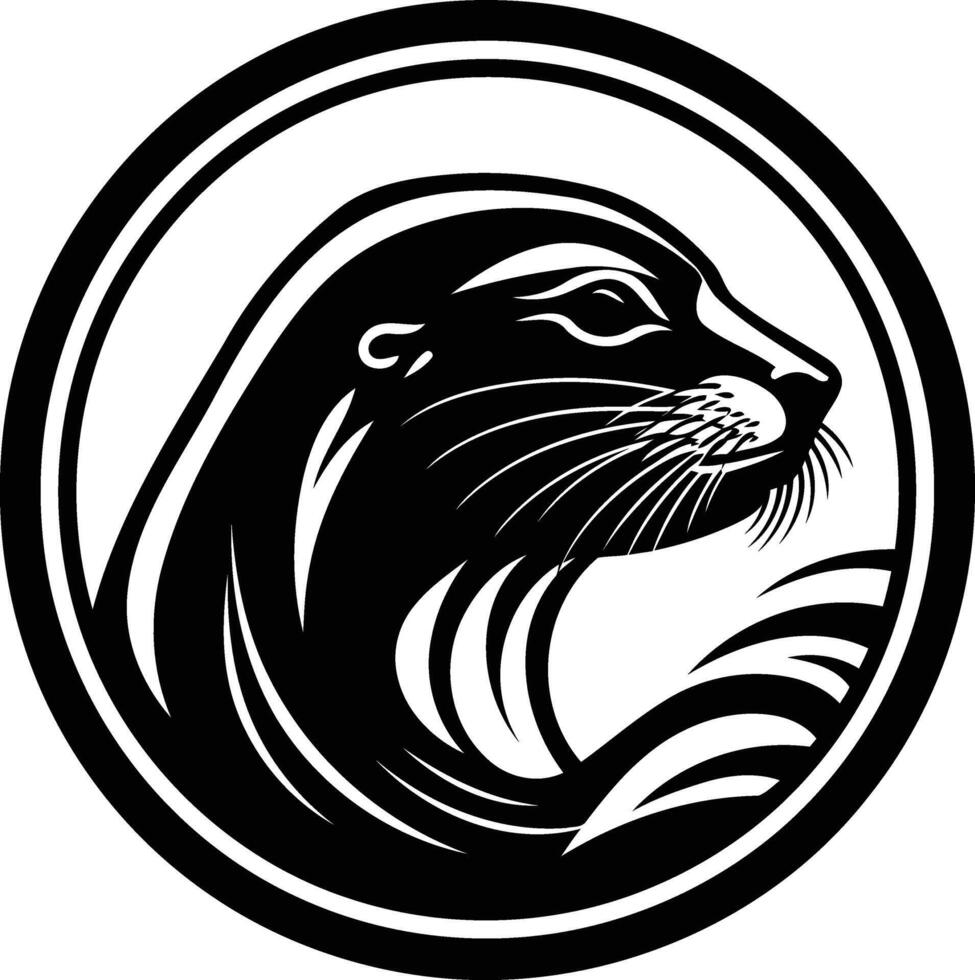 A bold, black and white illustration of an otter's head, perfectly suited for tattoos, logo designs, or any project needing a strong, nature inspired motif vector