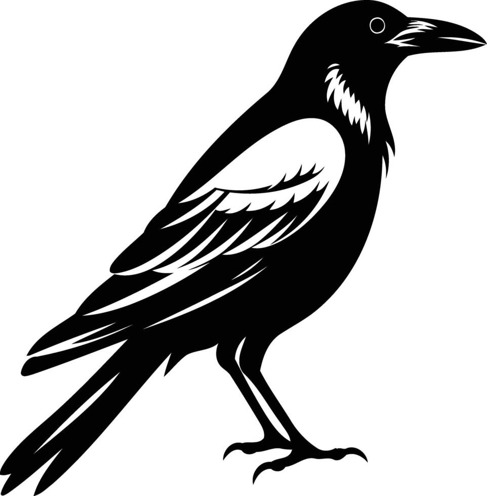A simple yet striking black and white silhouette of a crow vector