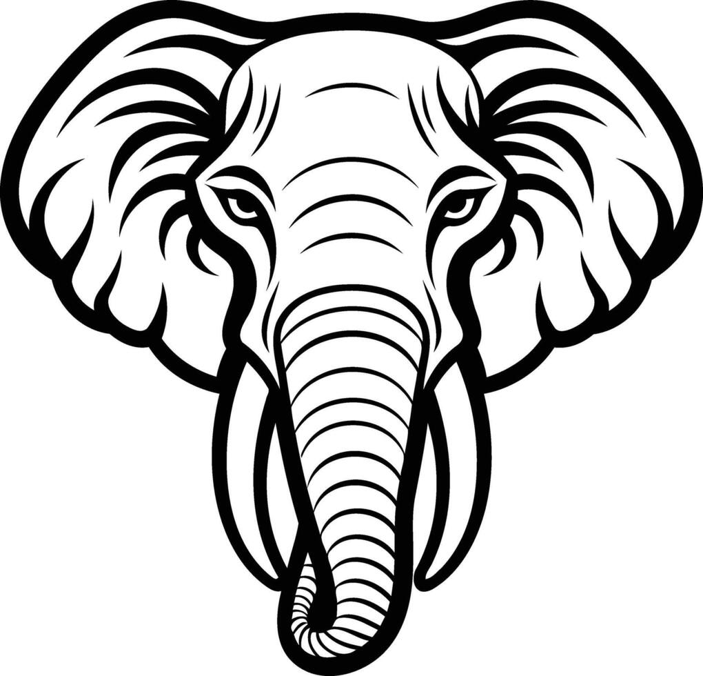 Black and white illustration of an elephant's head, perfect for t shirts, logos, and other designs vector