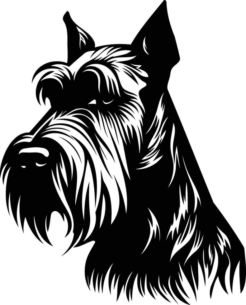 A bold and striking black and white illustration of a schnauzer's head, perfect for pet related designs, logos, or tattoo inspiration vector