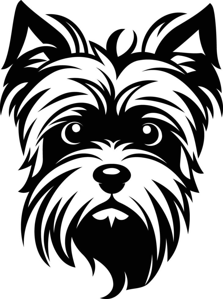 Black and white element illustration of a yorkshire terrier's face vector